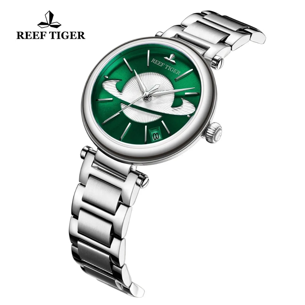 Reef Tiger/RT marca superior reloj de lujo mujer oro rosa verde exquisitos relojes diseñador reloj automático reloj mujer RGA1591