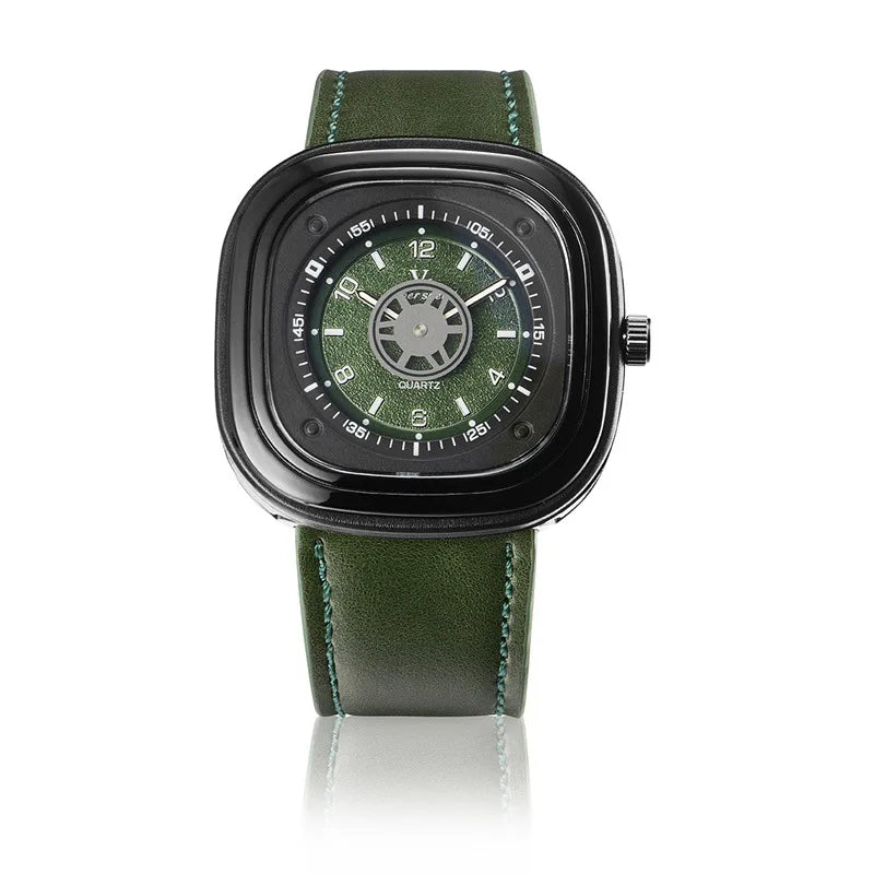2018 Men's Watch Genuein Leather Strap Square Case Skeleton Face New Brand V6 Men Military Sports Wrist Watches Waterproof Clock