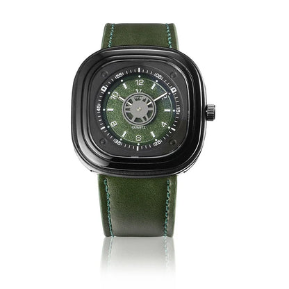 2018 Men's Watch Genuein Leather Strap Square Case Skeleton Face New Brand V6 Men Military Sports Wrist Watches Waterproof Clock