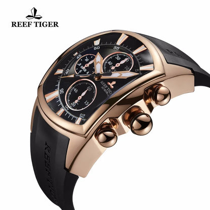 Nueva llegada Reef Tiger/RT reloj grande para hombre impermeable 100 M todos los relojes deportivos negros fecha cronógrafo reloj RGA3069-T