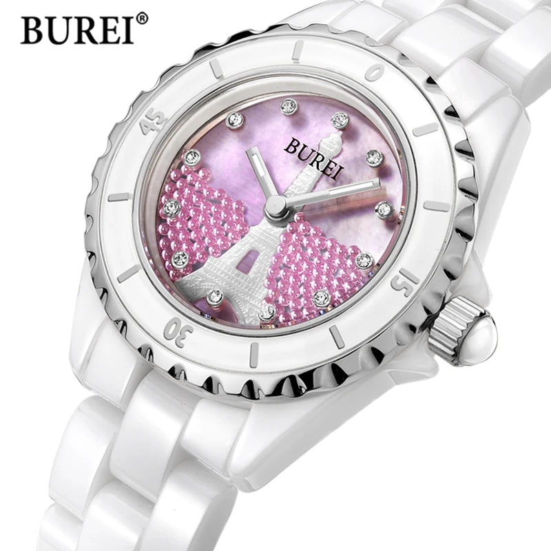 BUREI Brand Ladies Fashion Ceramic Bracelet Watch Women Luxury Waterproof Casual Crystal Quartz Wristwatch Relogio Feminino 2022