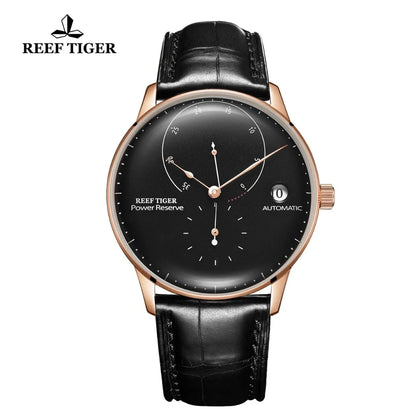 Reef Tiger/RT Top Brand Luxury Ventige Mens Rose Gold Waterproof Automatic Watch Genuine Leather Strap Clock RGA82B0-2