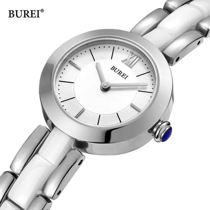 Marca BUREI, relojes de oro rosa y plata a la moda para Mujer, Reloj de pulsera de cuarzo informal con zafiro resistente al agua de lujo, Reloj para Mujer