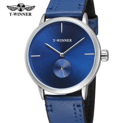 Fashion T-winner Top Brand Men Mechanical Watches Genuine Leather Strap Luxury Business Men's Black Case Dress Relogio Masculino