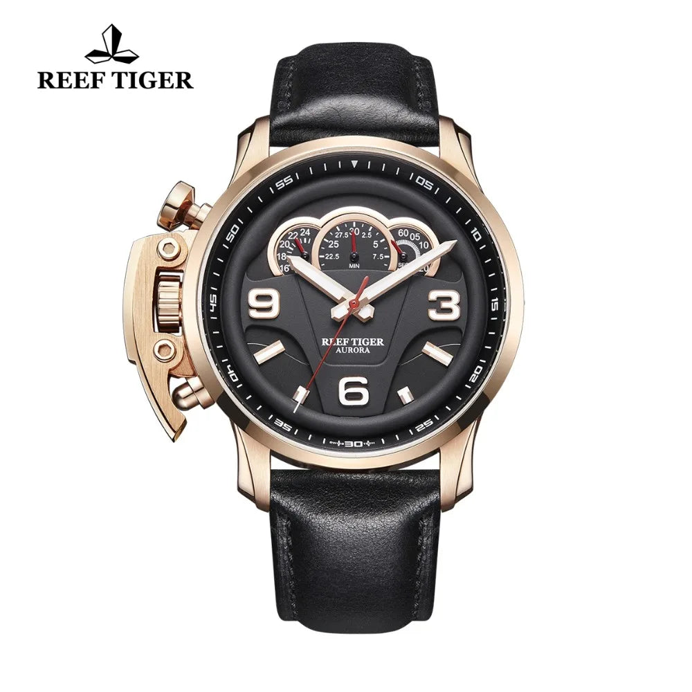 Reef Tiger/RT relojes deportivos de lujo para hombre, relojes analógicos resistentes al agua de oro rosa, reloj cronógrafo luminoso RGA2105