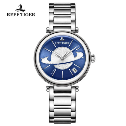 Reef Tiger/RT reloj azul de oro rosa de lujo para mujer, reloj creativo de lujo, reloj impermeable para mujer, reloj femenino RGA1591