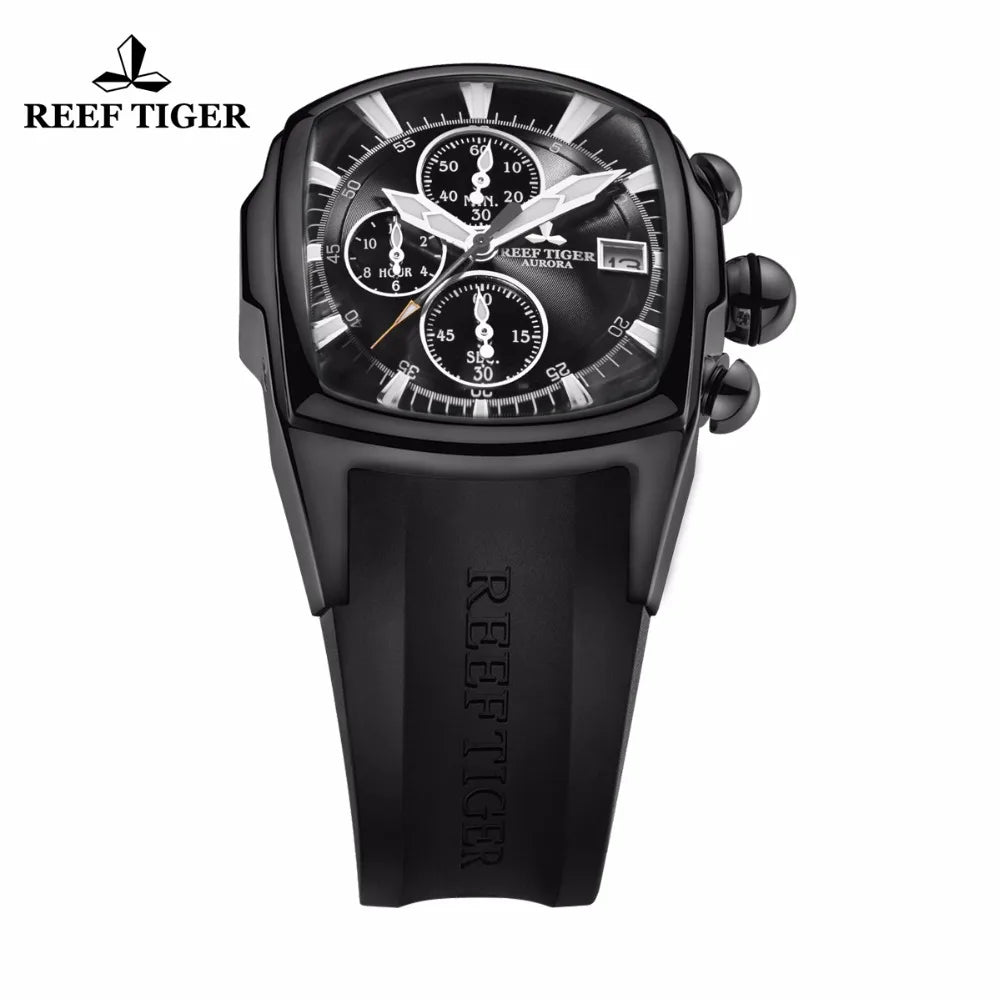 Nueva llegada Reef Tiger/RT reloj grande para hombre impermeable 100 M todos los relojes deportivos negros fecha cronógrafo reloj RGA3069-T