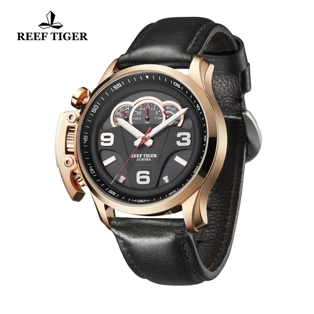 Reef Tiger/RT relojes deportivos de lujo para hombre, relojes analógicos resistentes al agua de oro rosa, reloj cronógrafo luminoso RGA2105