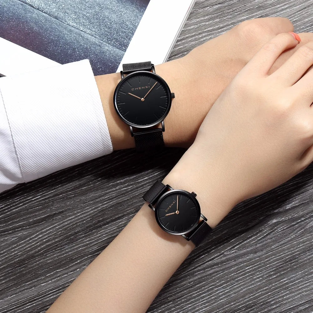 CHENXI Fashion Rose gold Lover Watches Men Waterproof Ultra thin Quartz Watch Top Luxury Brand Woman Elegant Dress Ladies Watch