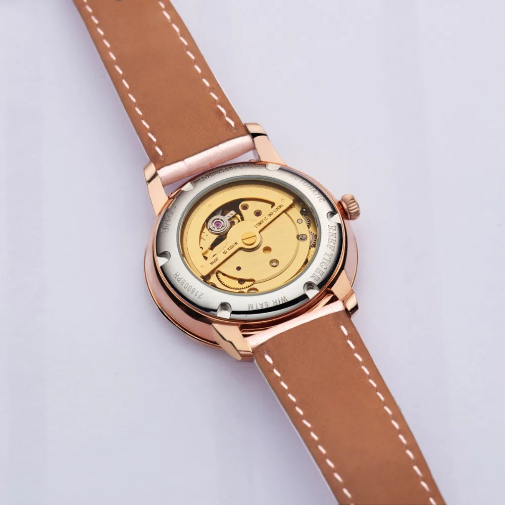 Reef Tiger/RT relojes de moda de lujo para mujer reloj analógico automático con esfera de concha rosa y oro rosa RGA1582