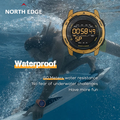 NORTH EDGE-reloj inteligente para hombre y mujer, reloj deportivo con doble horario, podómetro, cuenta atrás, resistente al agua, alarma Digital de 50m, reloj militar