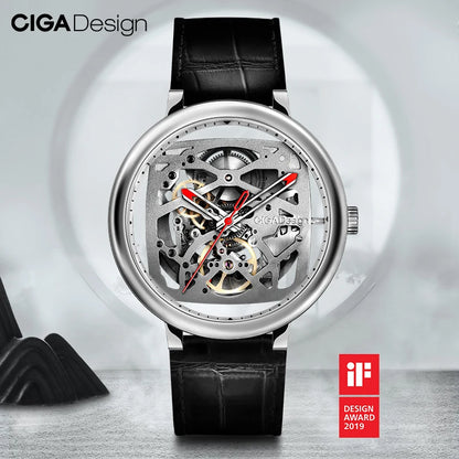 Reloj CIGA Design Skeleton para hombre, relojes de pulsera mecánicos automáticos, caja de acero inoxidable 316L, reloj de cristal de zafiro Unisex