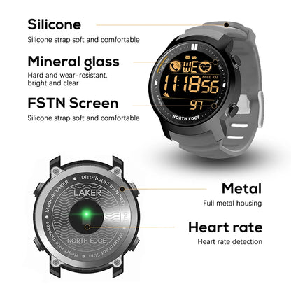 NORTH EDGE reloj inteligente para hombre Monitor de ritmo cardíaco reloj inteligente para mujer natación correr podómetro despertador impermeable 50m Android IOS