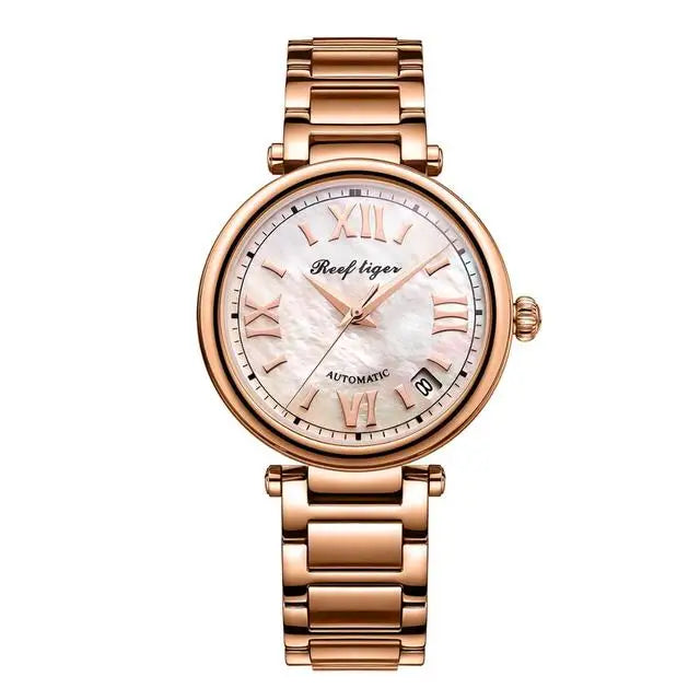 Reef Tiger-relojes automáticos para mujer, reloj de pulsera mecánico de lujo para mujer, reloj de vestir con espejo de zafiro y fecha RGA1595