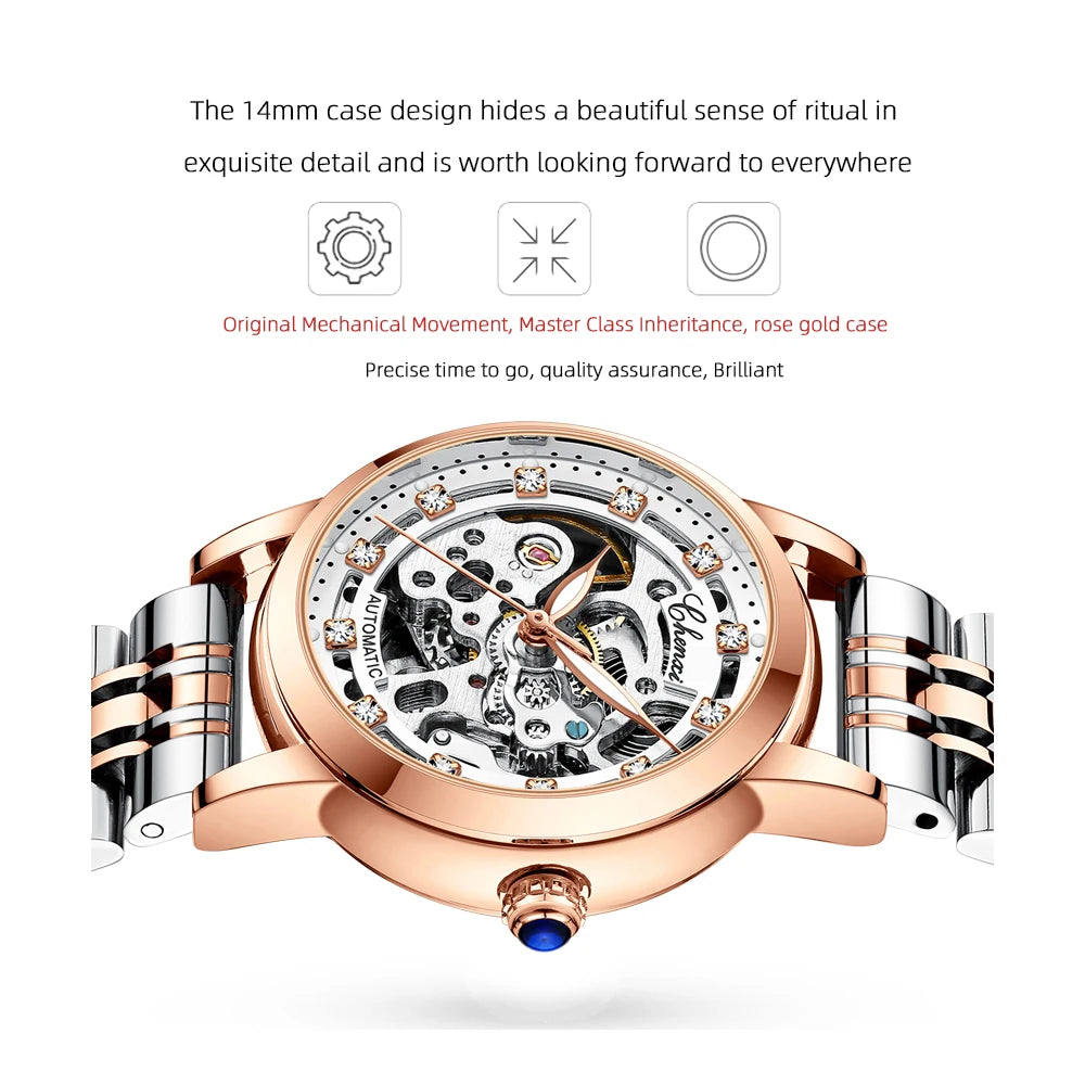 CHENXI, relojes para mujer, reloj mecánico de acero inoxidable, resistente al agua, reloj automático, pulsera para mujer, marca de lujo, reloj femenino