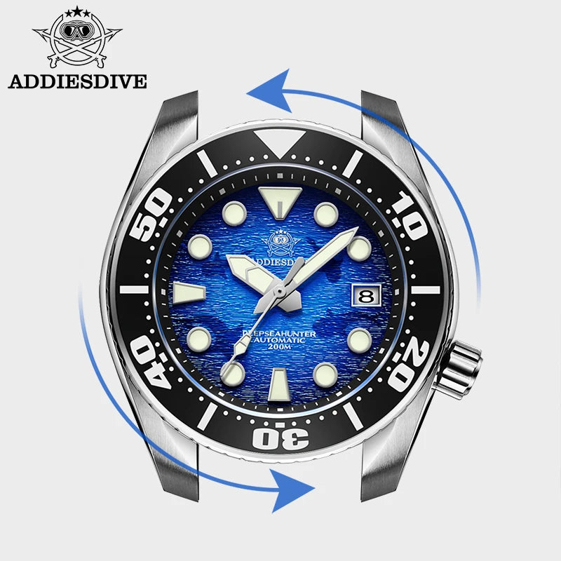 Reloj ADDIESDIVE para hombre, acero inoxidable 316, BGW9, cristal de zafiro luminoso, 200m, NH35, reloj mecánico automático, relojes masculinos