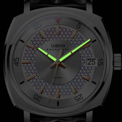 LOBINNI Relojes automáticos para hombre Reloj de lujo Reloj de pulsera mecánico de moda Cristal de zafiro luminoso Correa de cuero resistente al agua