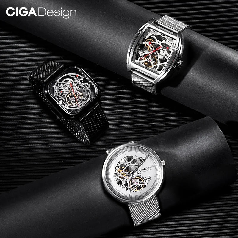 Correas de reloj CIGA Design de 22mm, correa de reloj milanesa plateada/negra de acero inoxidable 304, pulsera de liberación rápida para relojes de pulsera para hombres