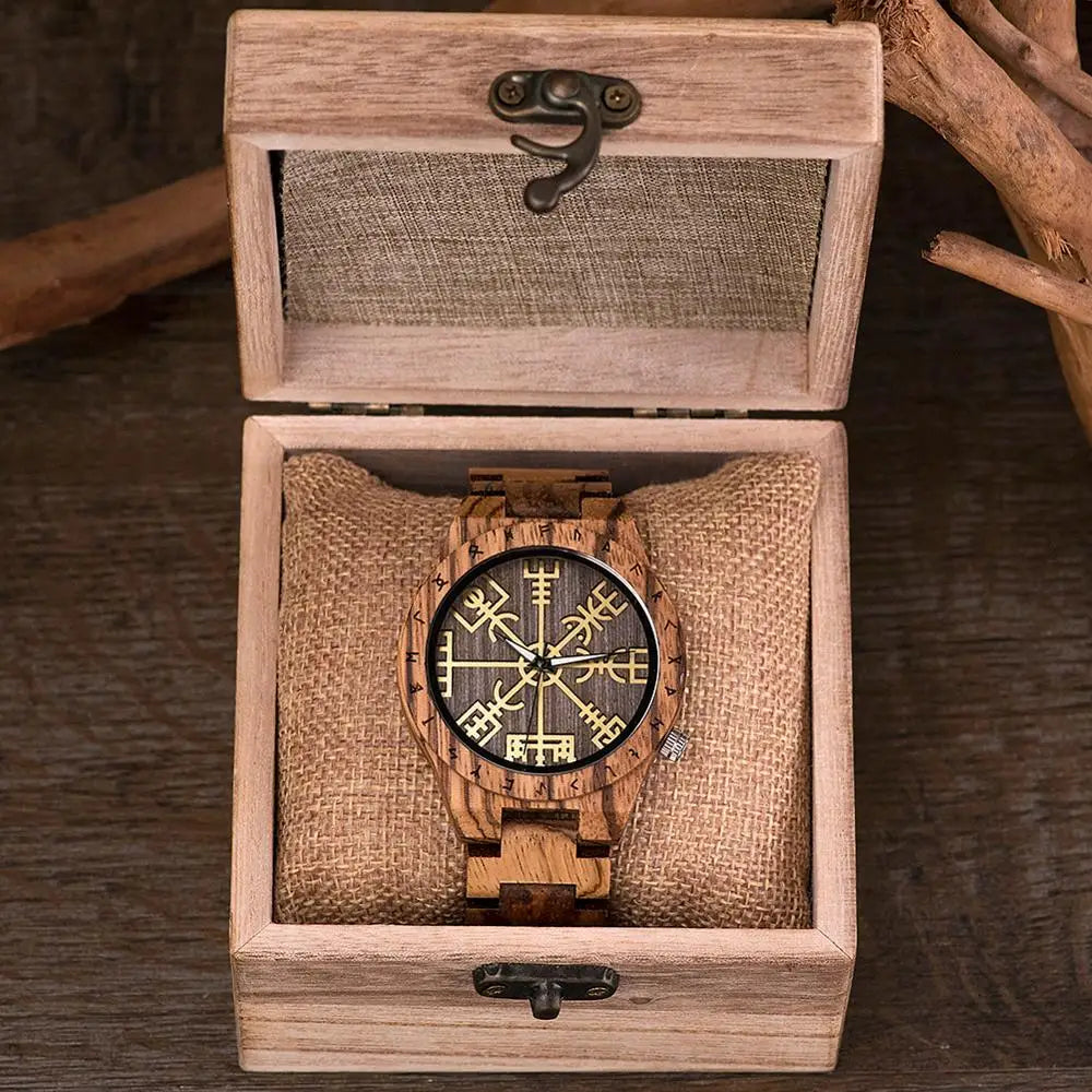 reloj hombre BOBO BIRD Wood Watches for Male Helm of Awe or Vegvisir Design Luxury Brand Men's Handmade Writwatches Custom Logo