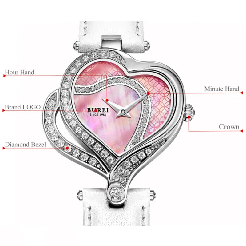 BUREI ブランド レディース ファッション ハートウォッチ 女性 防水 高級 カジュアル レザーブレスレット クォーツ 腕時計 レロジオ フェミニン 2022