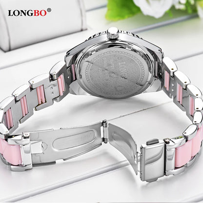 Marca LONGBO, relojes de moda para mujer, reloj de pulsera de cerámica y aleación de lujo para mujer, regalo zegarki damskie relogio feminino