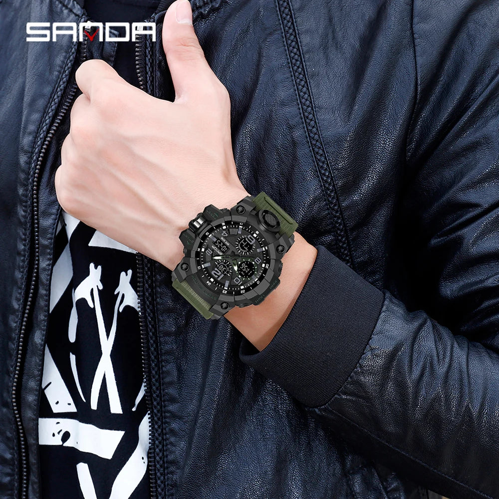 2021 SANDA Sports Military Men's Watches Waterproof Dual Display Quartz Wristwatch For Male Clock Stopwatch Relogios Masculino