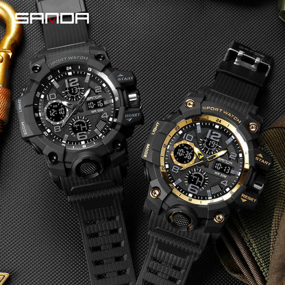 SANDA-reloj deportivo militar para hombre, pulsera de cuarzo con pantalla Dual resistente al agua, cronómetro Masculino, 2021