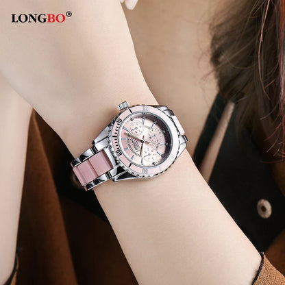 Marca LONGBO, relojes de moda para mujer, reloj de pulsera de cerámica y aleación de lujo para mujer, regalo zegarki damskie relogio feminino