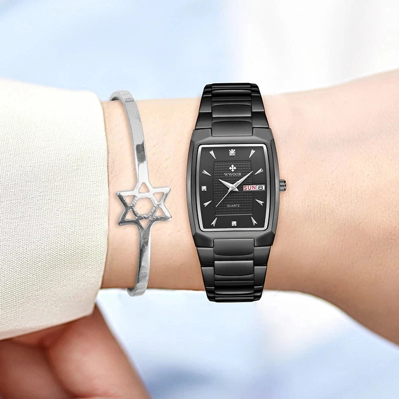 WWOOR Women’ s Bracelet Watches 2022 Fashion Dress Diamond Ladies Wrist Watch Business Full Black Watches For Women Montre Femme