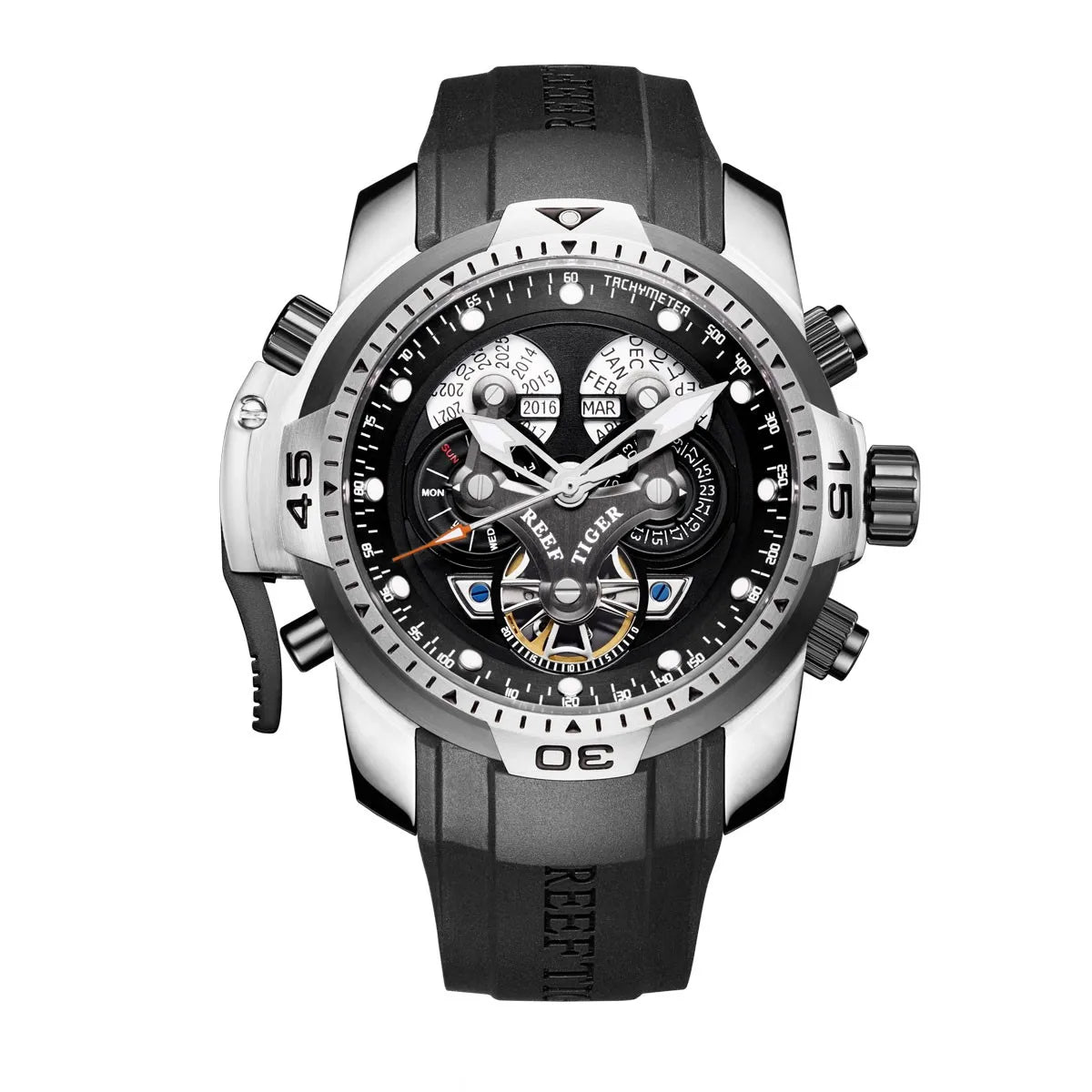 Reef Tiger Mens Automatic Watches Military Watch Mechanical Wristwatch Luminous Perpetual Calendar Rubber Strap Sapphire RGA3503