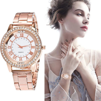 Women's Stainless Steel Strap Watch Rhinestone Case Hand Watch Simple Business Quartz Women’s Wristwatch Montre Femme Часы