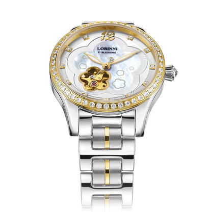 LOBINNI Women Automatic Watch Luxury Ladies Mechanical Wristwatch Waterproof Sapphire Skeleton Dial Female Clock Pearl Dial