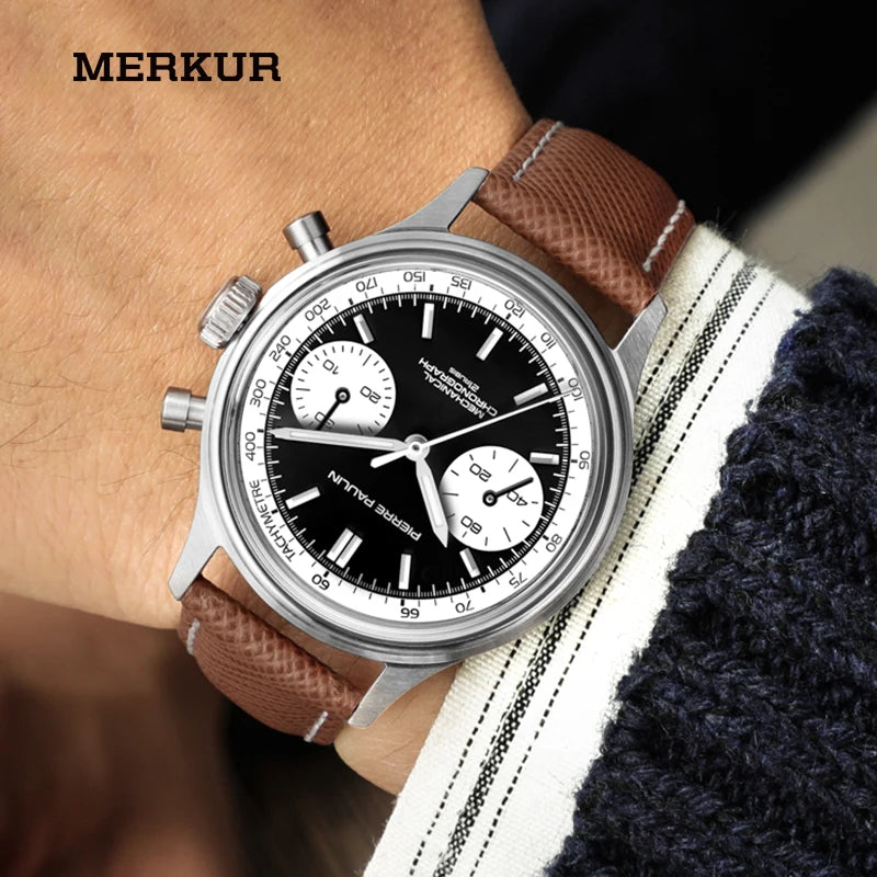 MERKUR-relojes cronógrafo para hombre, de lujo, con diseño de Panda, piloto, cuerda a mano, mecánico, C3, luminoso, resistente al agua, ST2901