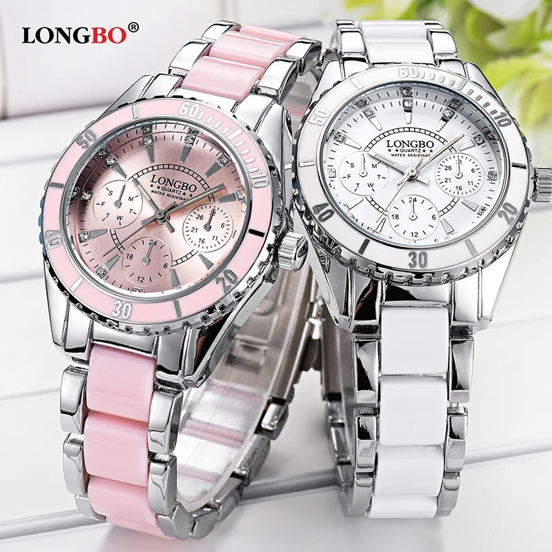 Marca LONGBO, relojes de moda para mujer, reloj de pulsera de cerámica y aleación de lujo para mujer, regalo zegarki damskie relogio feminino