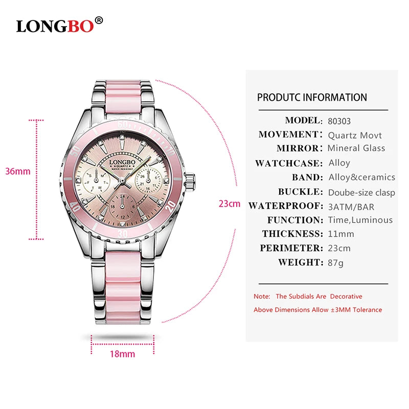 LONGBO Brand Fashion Women Watches Luxury Ceramic And Alloy Bracelet Wristwatch for women gift zegarki damskie relogio feminino