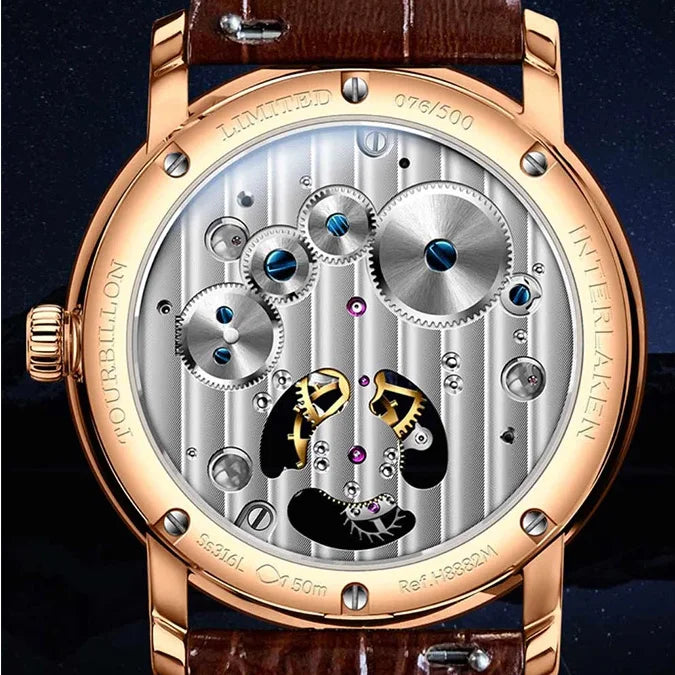 LOBINNI Men Tourbillon Watch Luxury Mens Watches Dress Mechanical Wristwatch Business Sapphire Crystal Skeleton Leather Strap