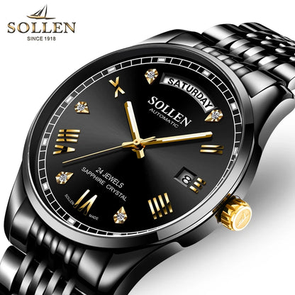 New Switzerland Luxury Brand SOLLEN Japan MIYOTA Automatic Mechanical Men‘s Watches Sapphire Waterproof Ultra-thin Clocks SL9016