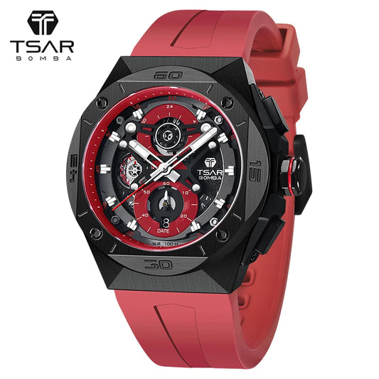 Reloj TSAR BOMBA para hombre de marca superior de lujo 100M resistente al agua cronógrafo cristal de zafiro MIYOTA JS20 reloj de pulsera con movimiento reloj Casual