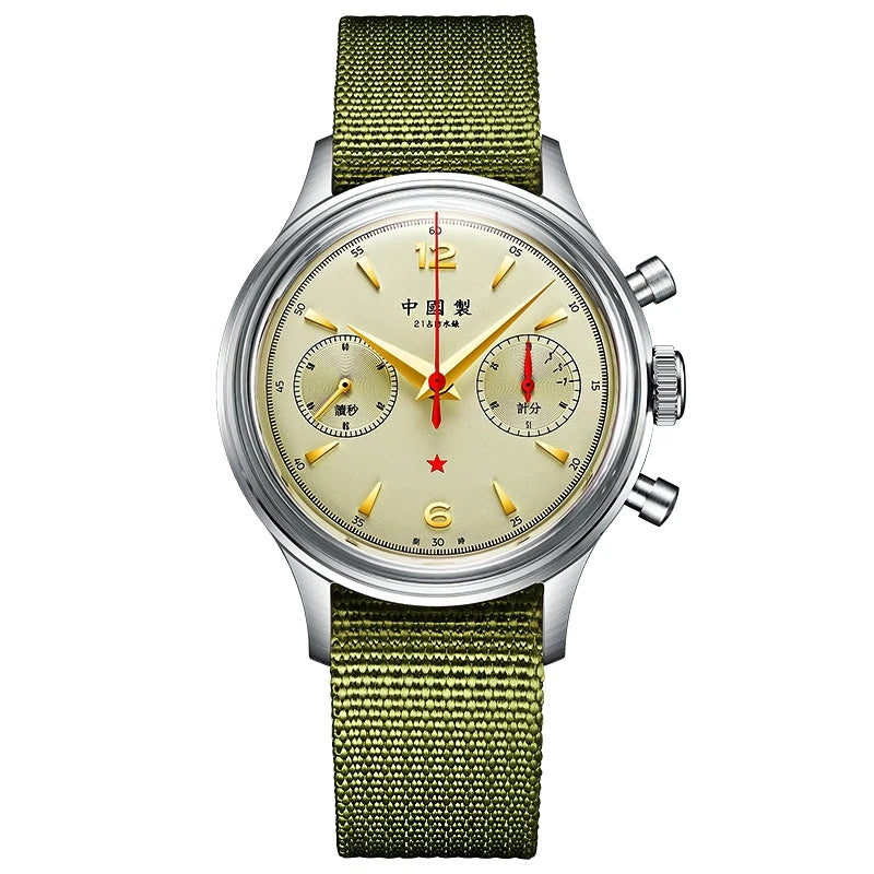 MERKUR-relojes cronógrafo para hombre, reloj militar para piloto, cuerda a mano Retro, reloj de pulsera mecánico, resistente al agua hasta 30m, correa de nailon ST29