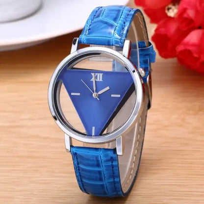 Fashion Hollowed Transparent Watches Women Triangular Watches Casual Leather Band Quartz Wristwatch Reloj Mujer Relogio Feminino