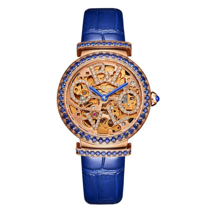 OBLVLO, relojes automáticos para mujer, marca de lujo, reloj de pulsera mecánico a la moda para mujer, correa de cuero de zafiro de cristal de Austria