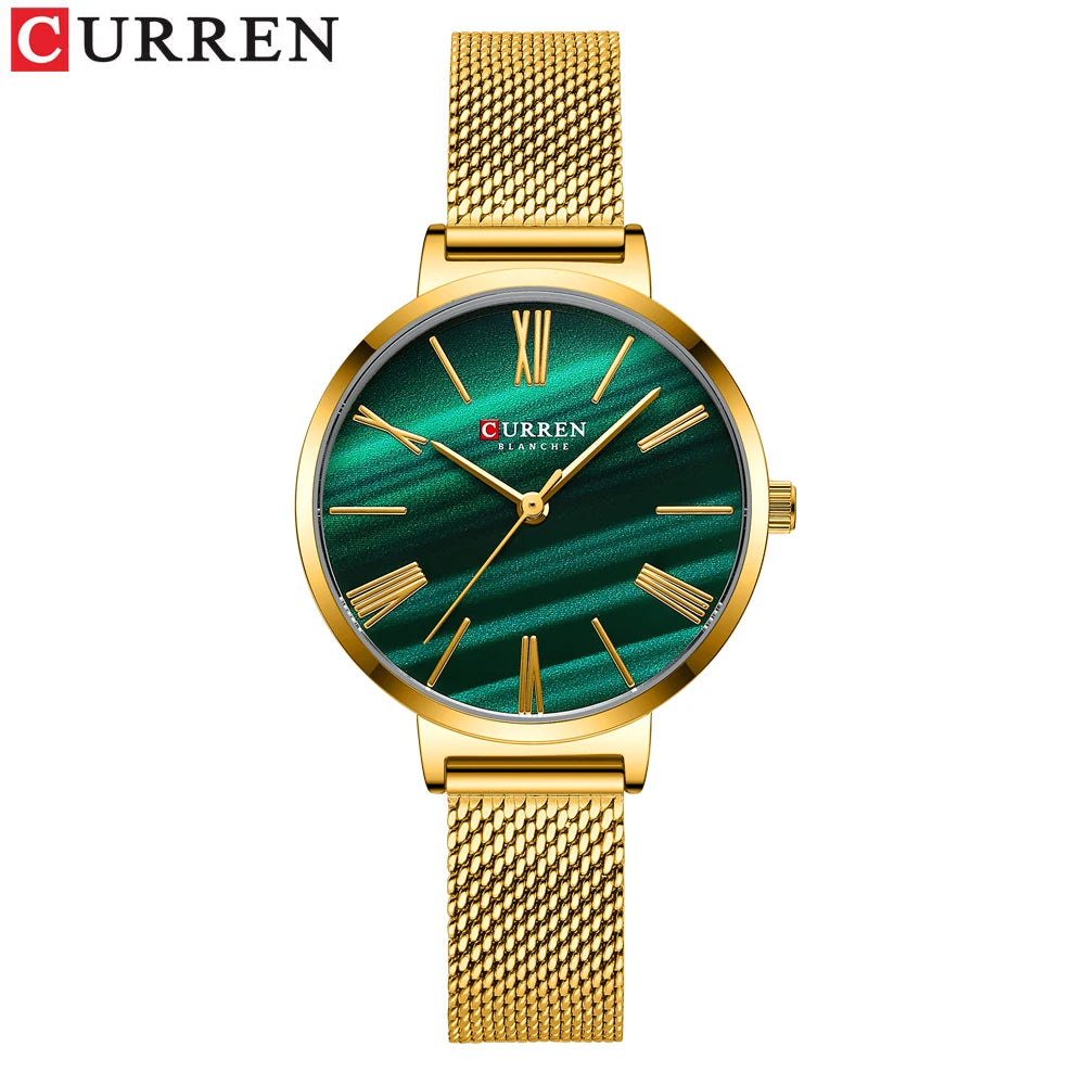 Relojes CURREN para mujer, reloj de pulsera de acero inoxidable de cuarzo Simple de lujo, reloj de pulsera clásico elegante dorado con dije