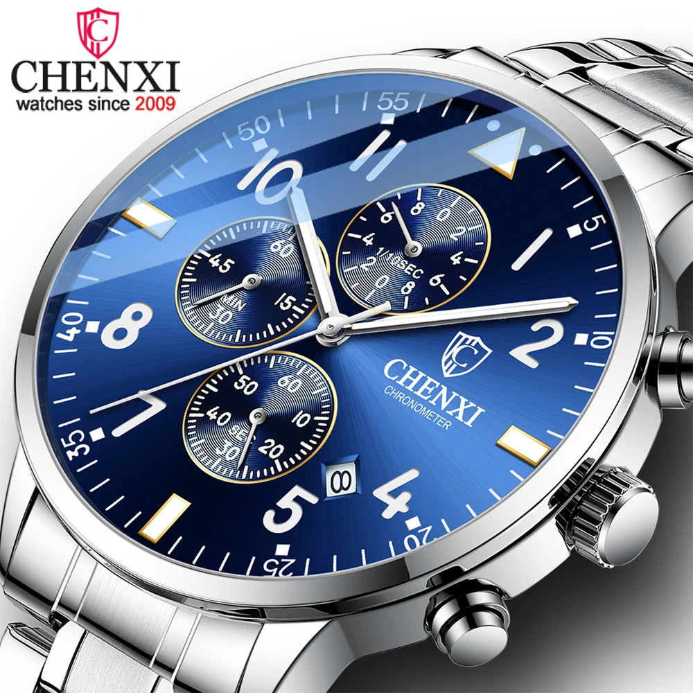 CHENXI New Mens Watches Stainless Steel Chronograph Top Brand Luxury Waterproof Sport Watch Men Date Quartz Military Wristwatch