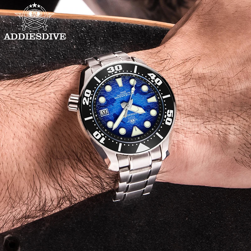 Reloj ADDIESDIVE para hombre, acero inoxidable 316, BGW9, cristal de zafiro luminoso, 200m, NH35, reloj mecánico automático, relojes masculinos