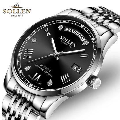 New Switzerland Luxury Brand SOLLEN Japan MIYOTA Automatic Mechanical Men‘s Watches Sapphire Waterproof Ultra-thin Clocks SL9016