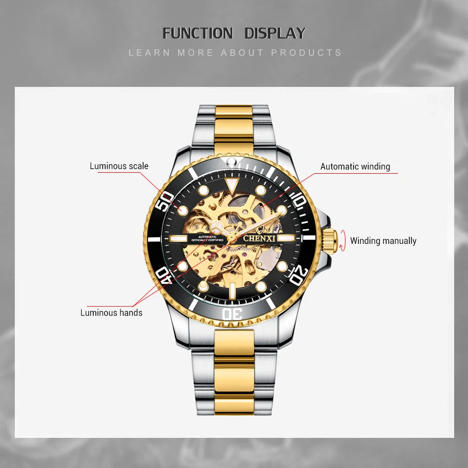 CHENXI 2023 New Drop Shipping Men Mechanical watches Men Watch Automatic Mechanical Clock Hollow out Dial Design Wristwatches