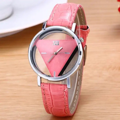 Fashion Hollowed Transparent Watches Women Triangular Watches Casual Leather Band Quartz Wristwatch Reloj Mujer Relogio Feminino