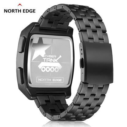 NORTH EDGE Nuevo reloj digital para hombre Estilo industrial retro Reloj deportivo con cuerpo metálico resistente al agua 50 M Cyber ​​Tank Reloj inteligente para hombre