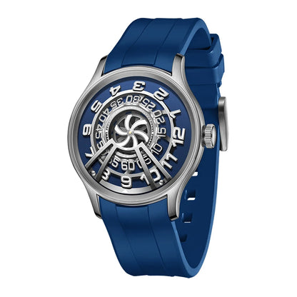 Reloj OBLVLO de marca superior Galaxy con esfera azul y rueda, Reloj automático para hombre, Reloj resistente al agua de goma superluminoso, Reloj mecánico