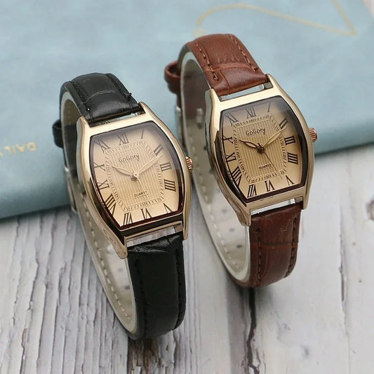 Watch for Women Small Ladies Wristwatches Brown Retro Vintage Leather Bracelet Watch Black Quartz Wristwatches Reloj Mujer